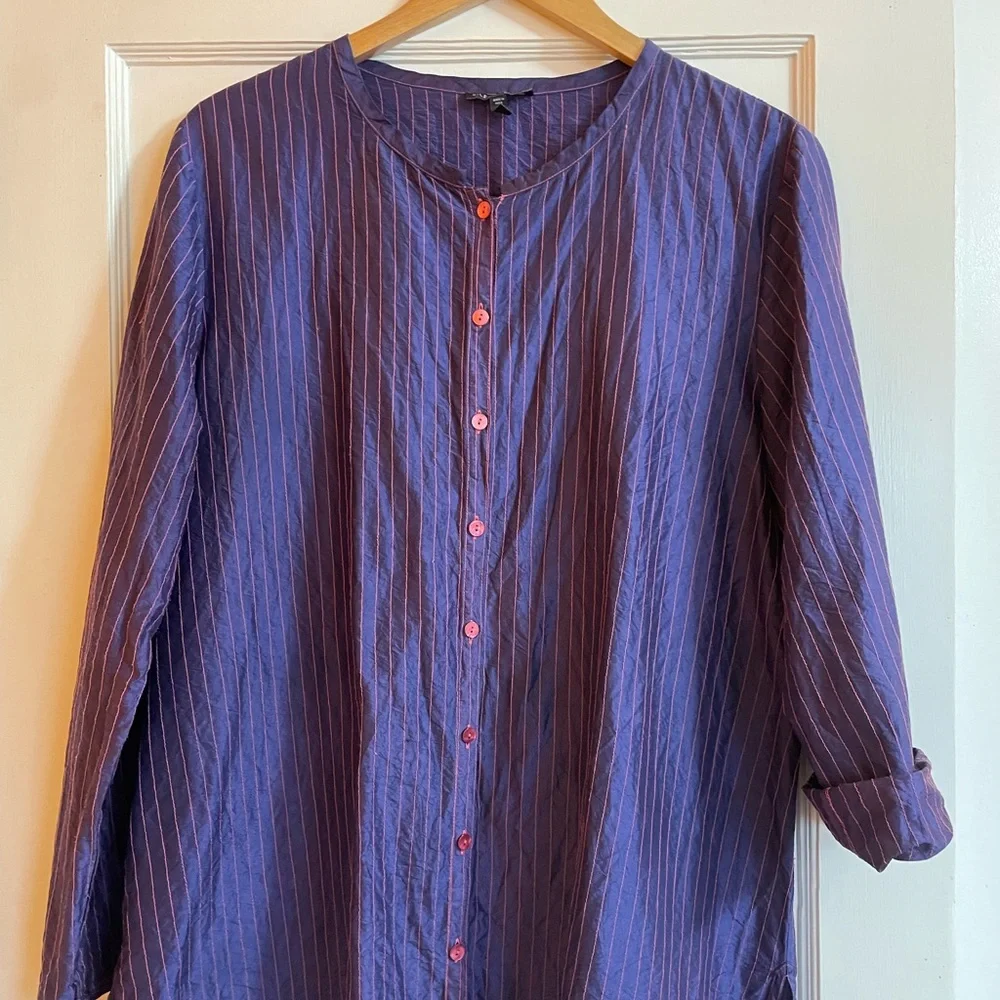 Eileen Fisher Purple Striped Button-Front Jacket